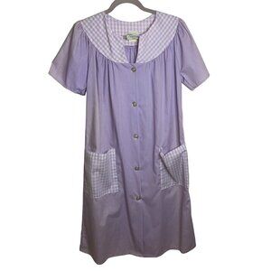 Hedy Lin Casuals Vintage Womens Dress Robe Size Medium Lavender Check House